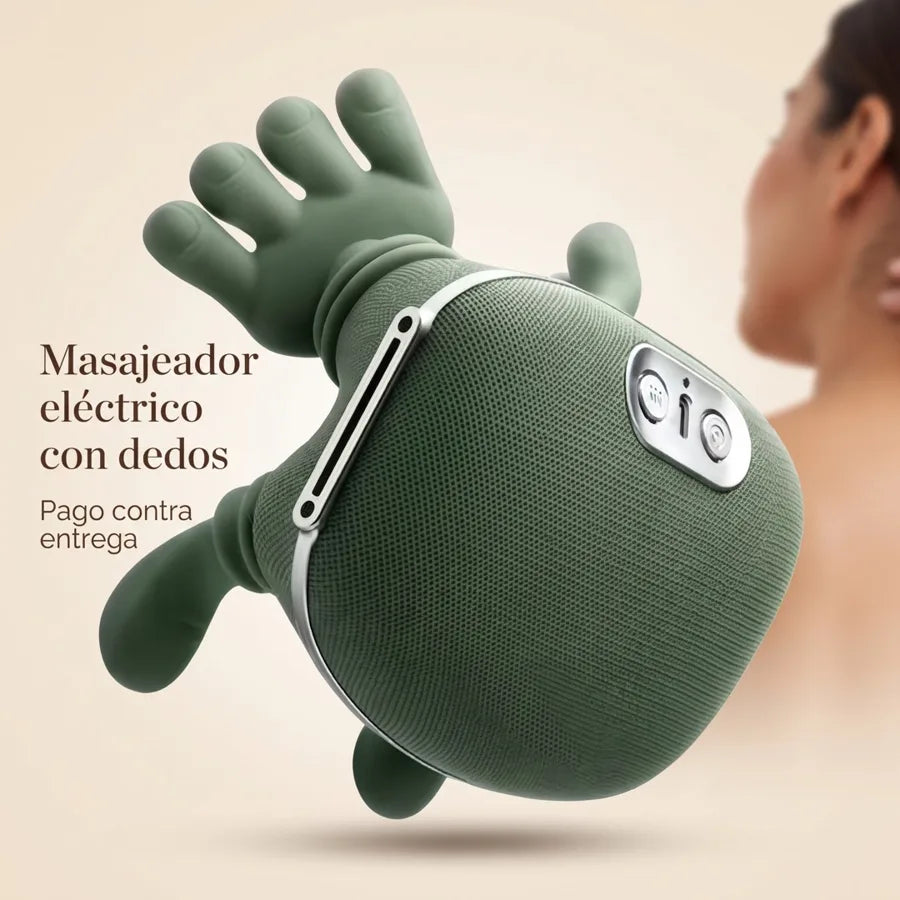 Masajeador eléctrico verde con dedos en forma de manos
