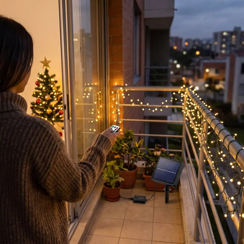 Cambiando el modo de las luces con el control remoto desde el balcón