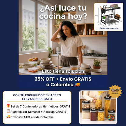 Escurridor en Acero + Set 7 Recipientes