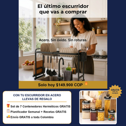 Escurridor en Acero + Set 7 Recipientes